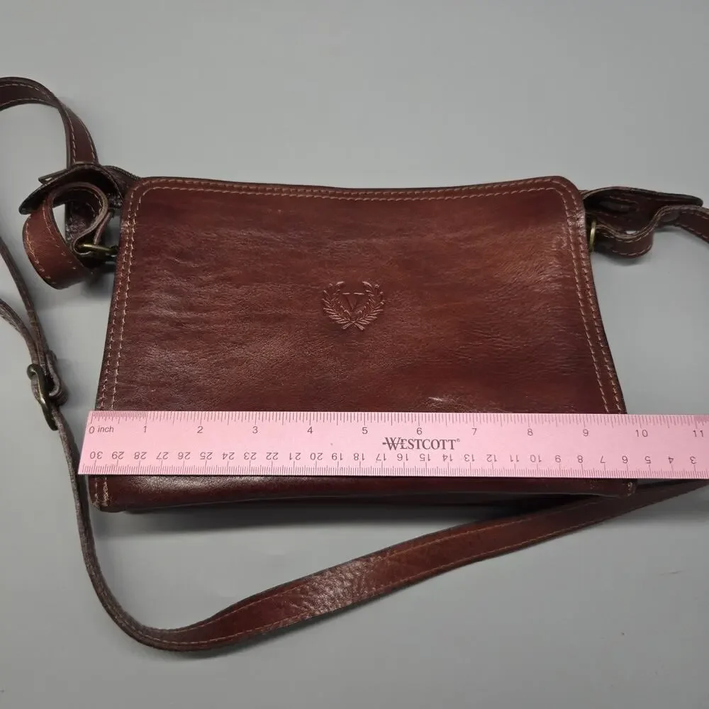 FLORENCE Made in Italy Brown Vintage Leather Crossbody Bag Purse